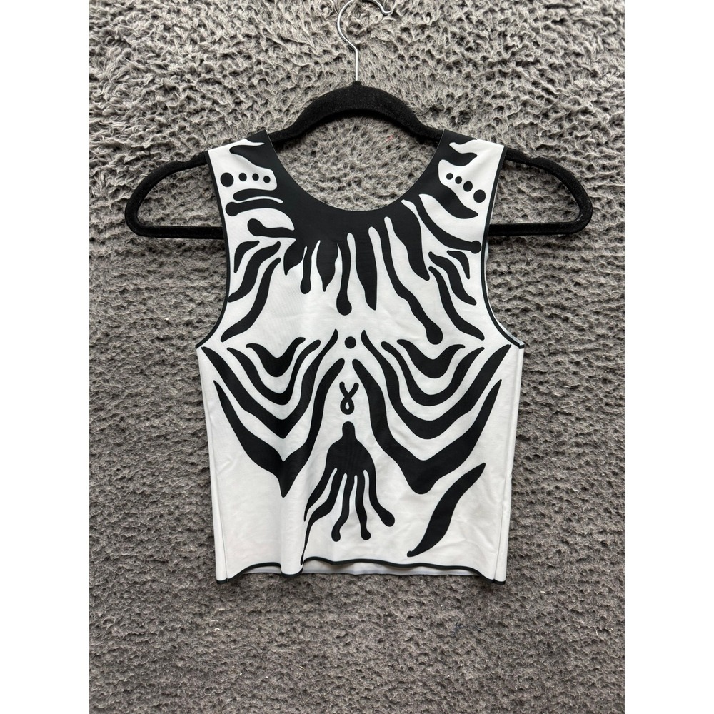 Di Petsa Tribal Zebra Print Sleeveless Crop Top White Black Womens Size S